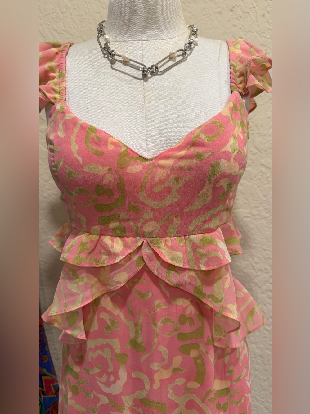 LUSH Pink Ruffle Cut Out Maxi Dress Small